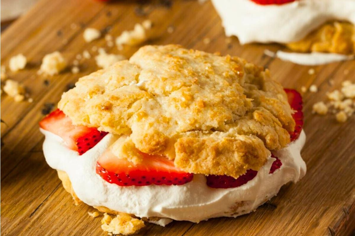 Mini Gluten-Free Strawberry Shortcake on a wooden board.