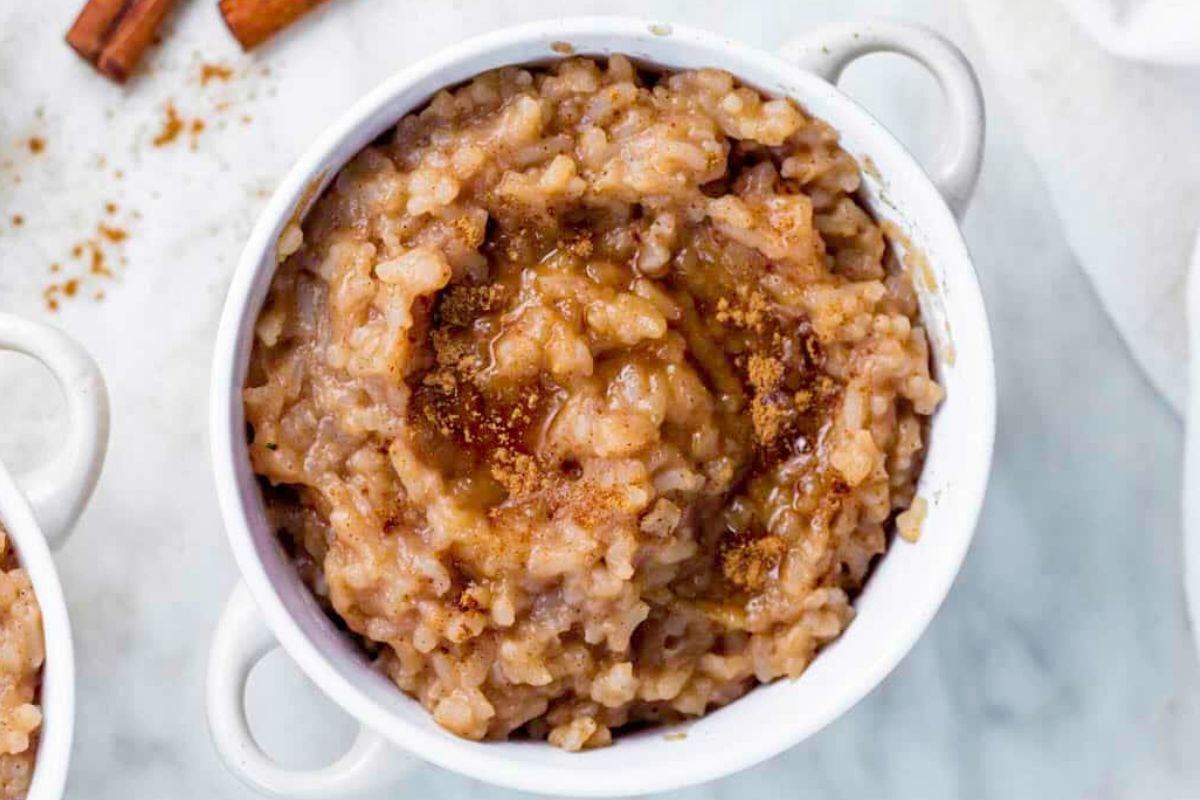 Oat Milk Rice Pudding in a bowl.