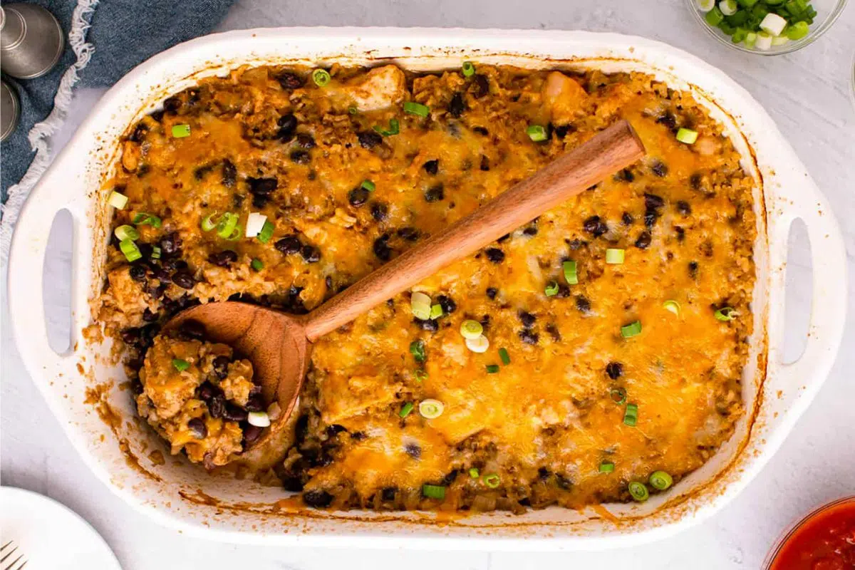 Southwest Chicken Casserole in a baking dish.