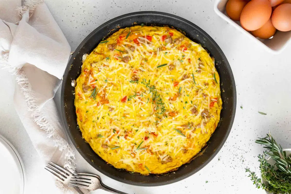 Sweet Potato and Sausage Frittata overhead shot.