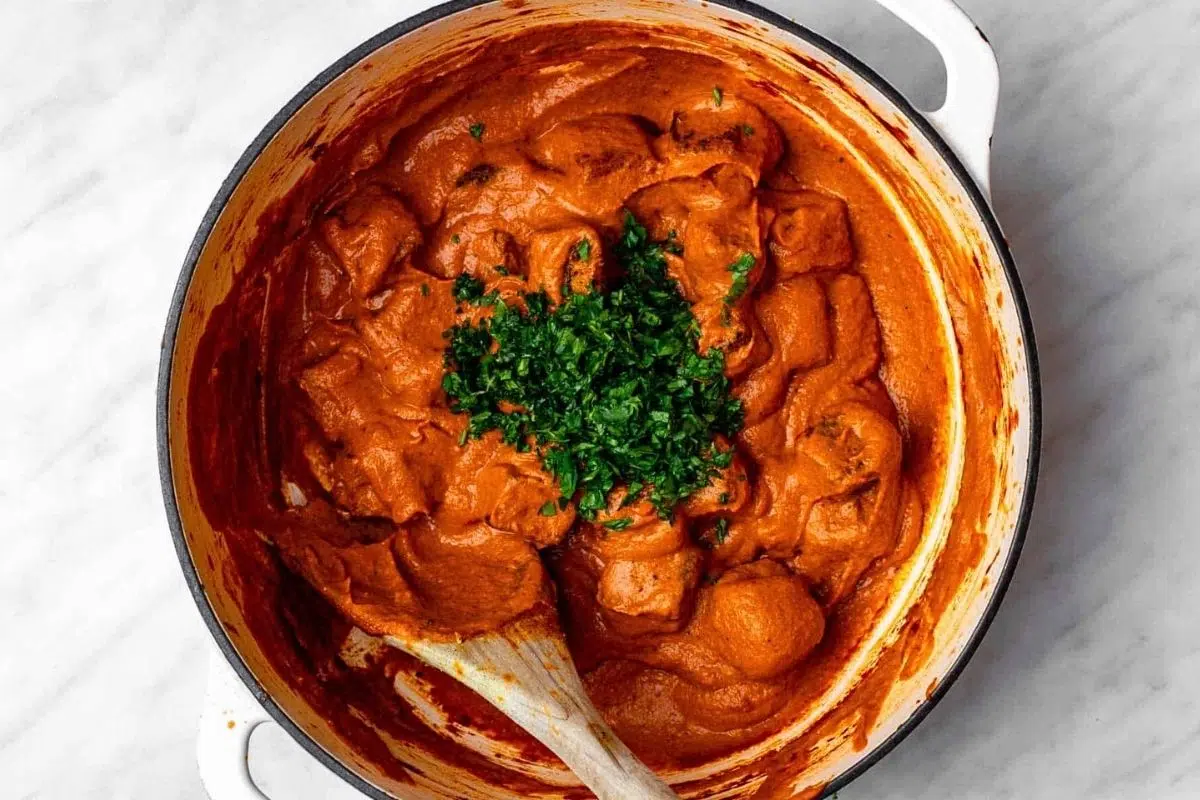 Tofu Curry without Coconut Milk in a pan.