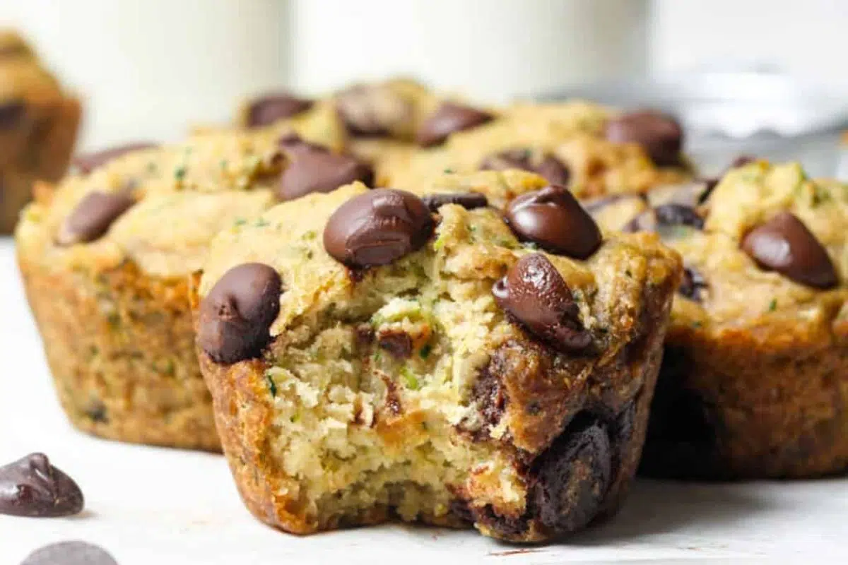 Vegan Zucchini Muffins
loaded with chocolate chips.