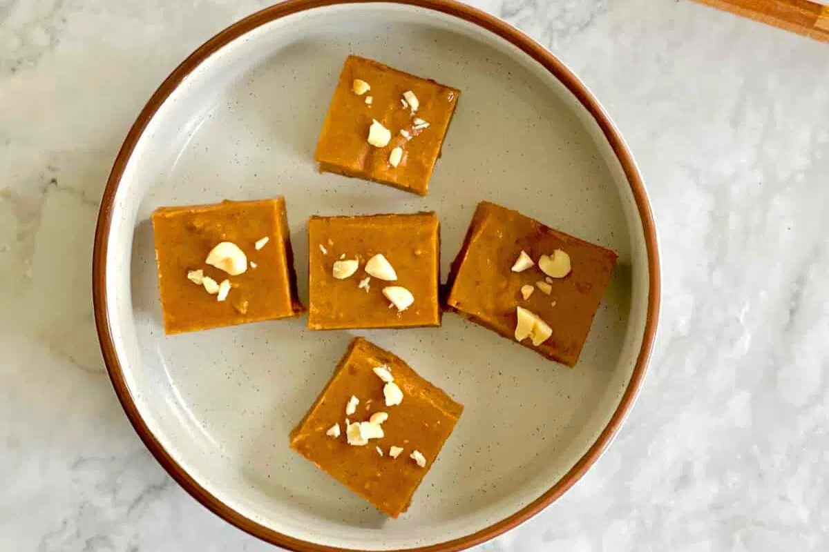 3-Ingredient Peanut Butter Fudge served on a plate.
