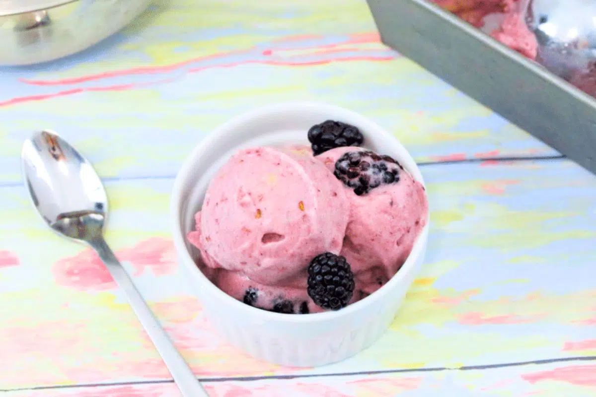 3 Ingredient Whole30 Ice Cream topped with berries.