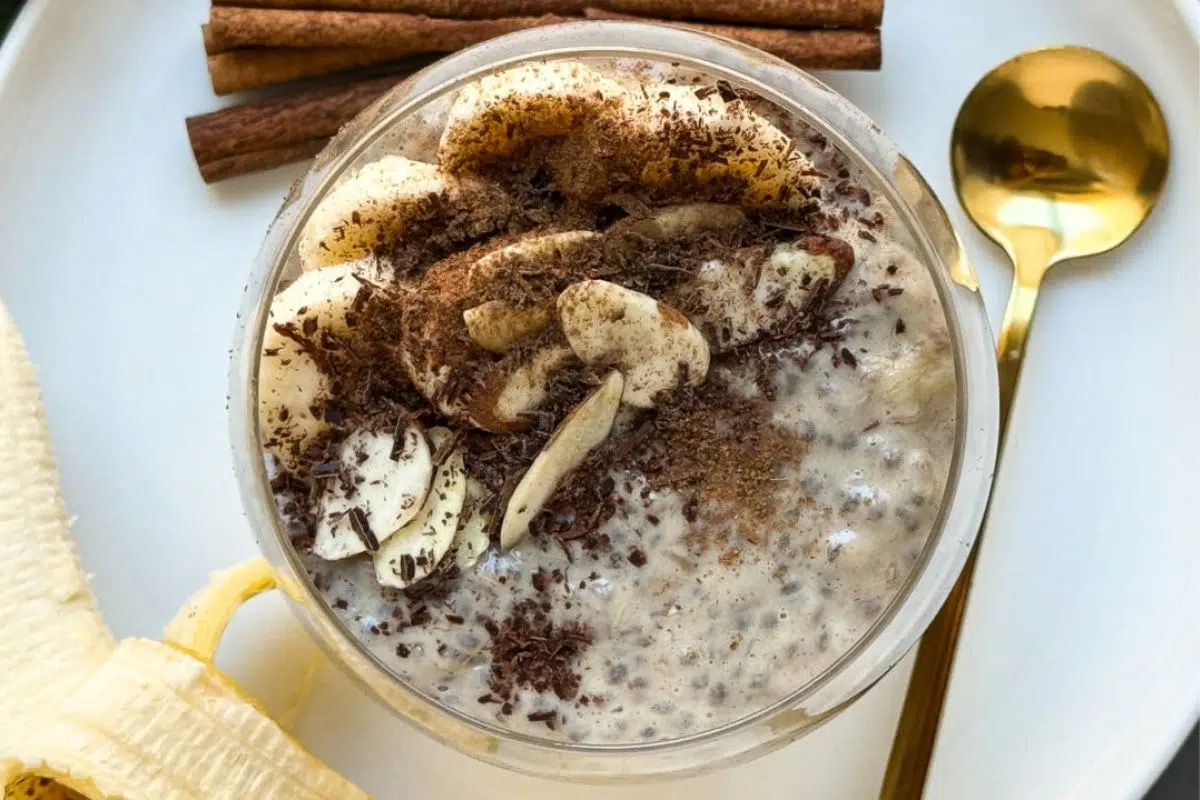 A glass of Banana Chia Pudding.