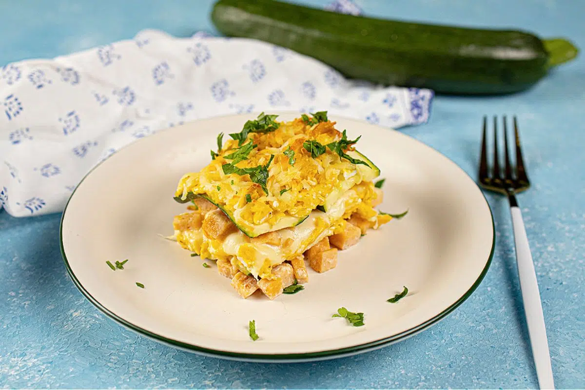 Breakfast and Lunch Lasagna Casserole served on a plate.