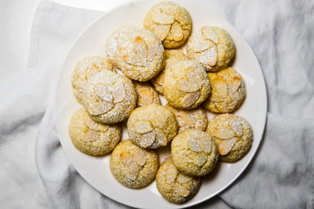 Chewy Almond Cookies in a plate.