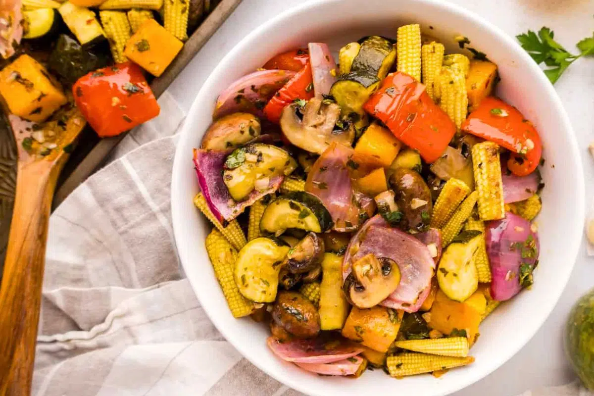 Chimichurri Roasted Vegetables served in a bowl.