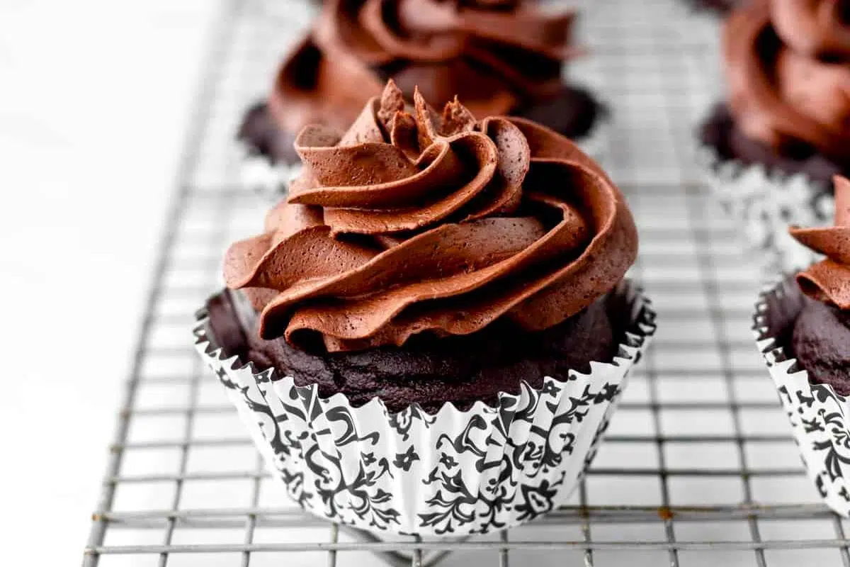 Chocolate Oat Flour Cupcakes close up look.