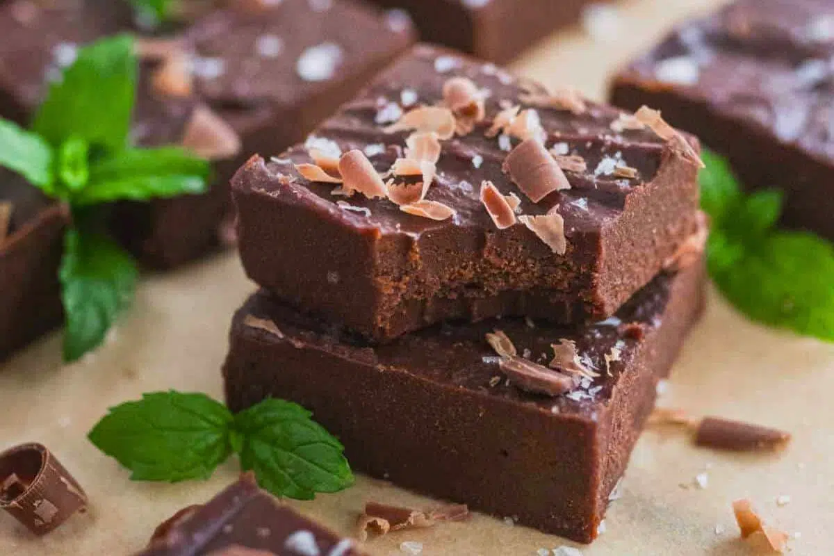 Chocolate Peppermint Fudge close up look.