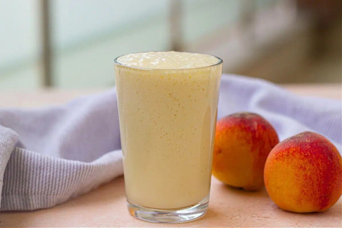 A glass of Copycat Chick-Fil-A Peach Milkshake.