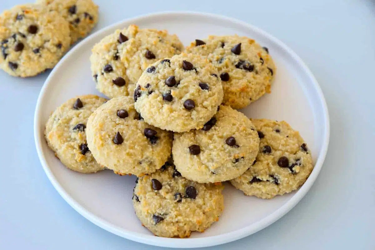 Cottage Cheese Chocolate Chip Cookies served on a plate.