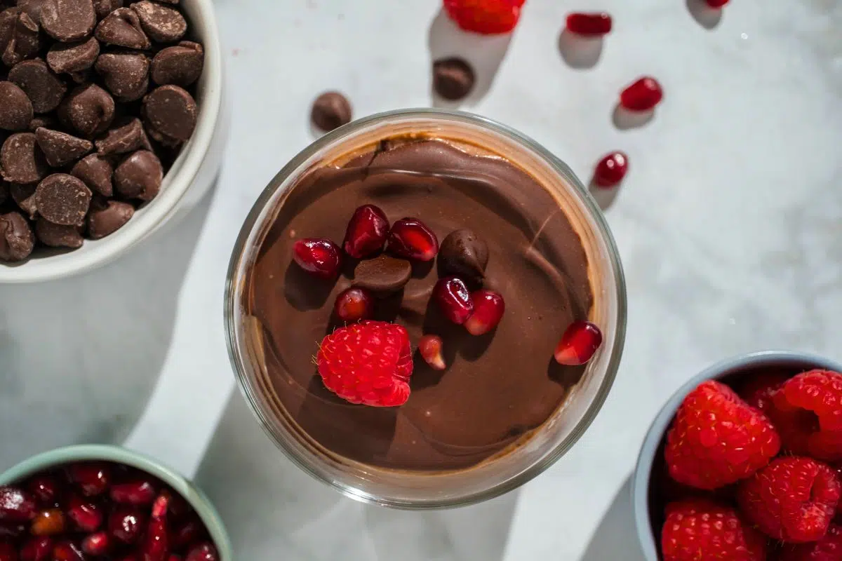 Cottage Cheese Chocolate Mousse overhead view.