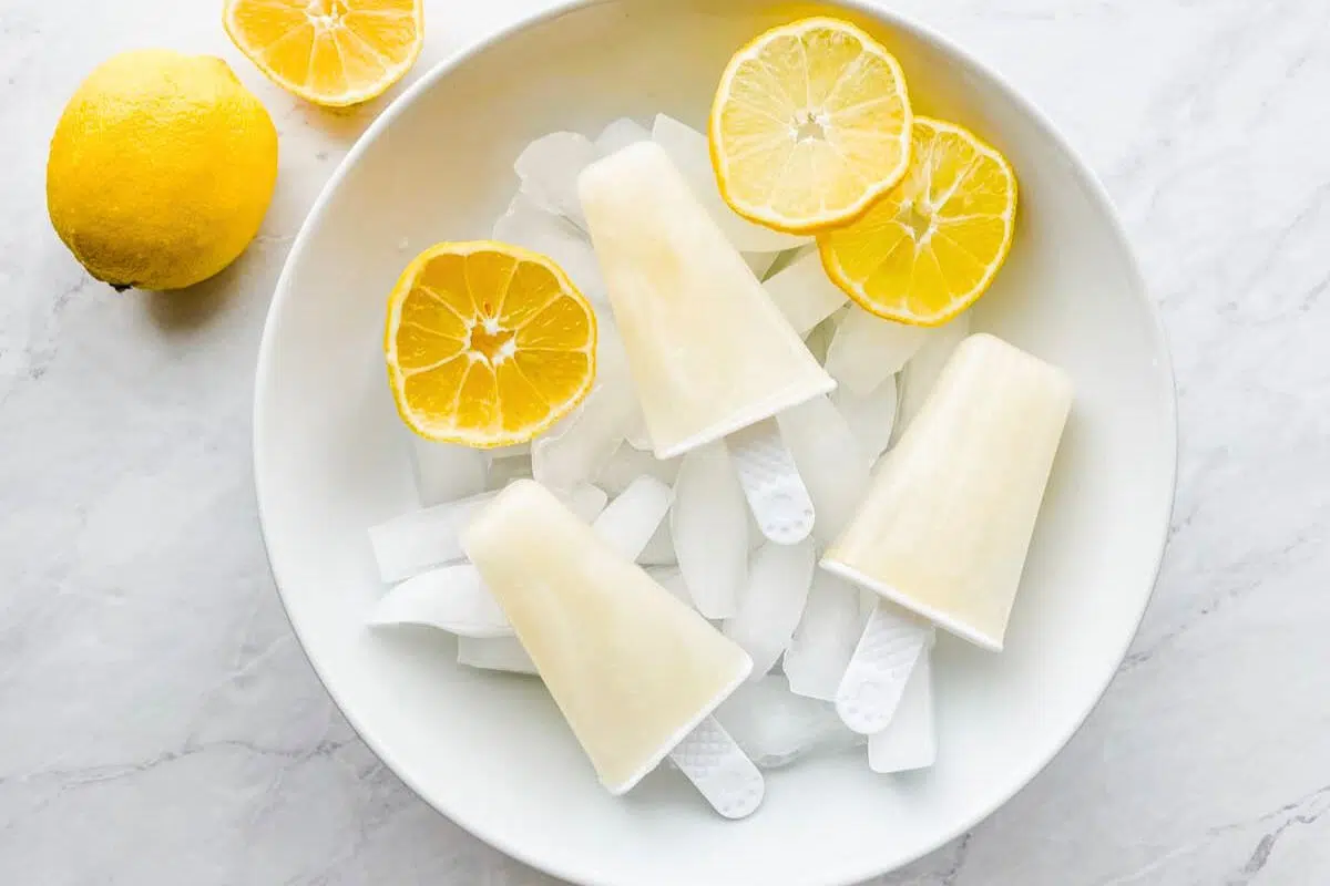 Easy 3 Ingredient Lemon Popsicles overhead view.