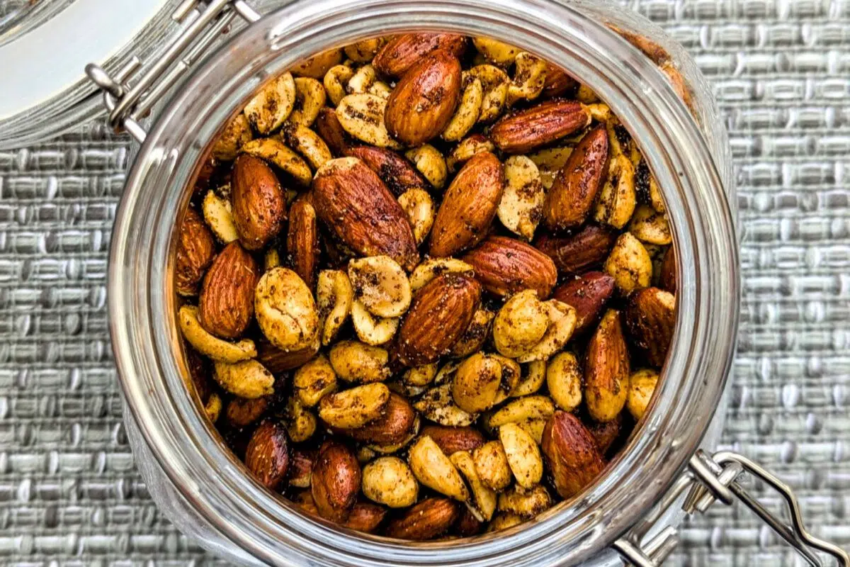 Ghost Pepper Roasted Nuts in a jar.
