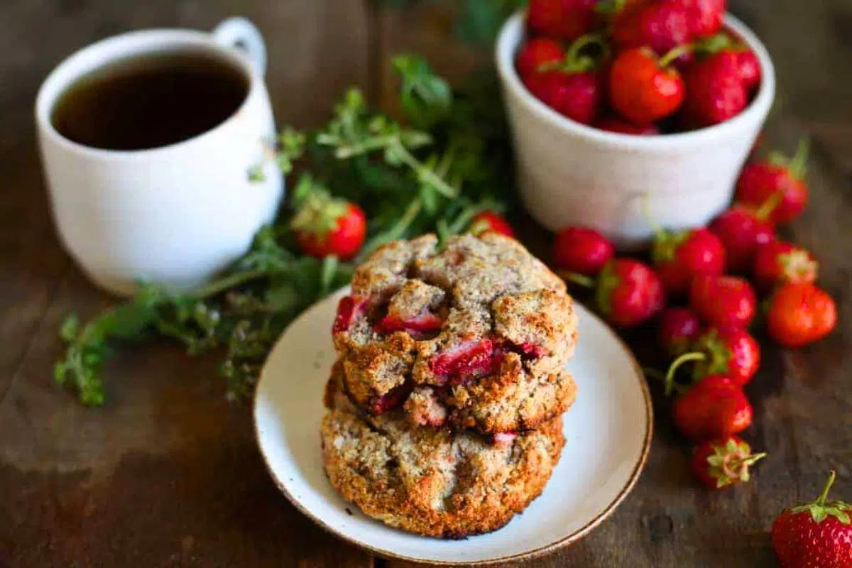Gluten Free Strawberry Scones served with coffee.