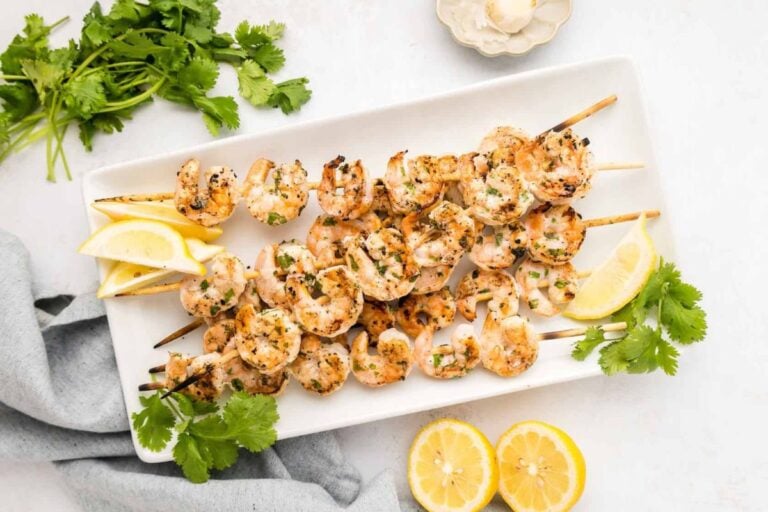 Lemon Butter Shrimp Skewers overhead view.