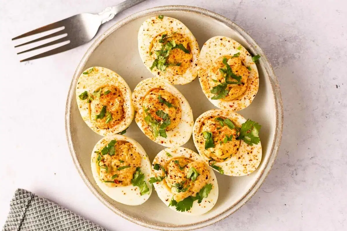 Mexican Deviled Eggs served on a plate.