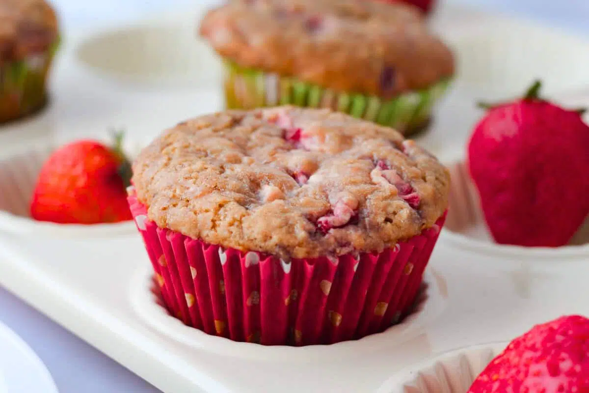 Strawberry Vanilla Muffins close up look.