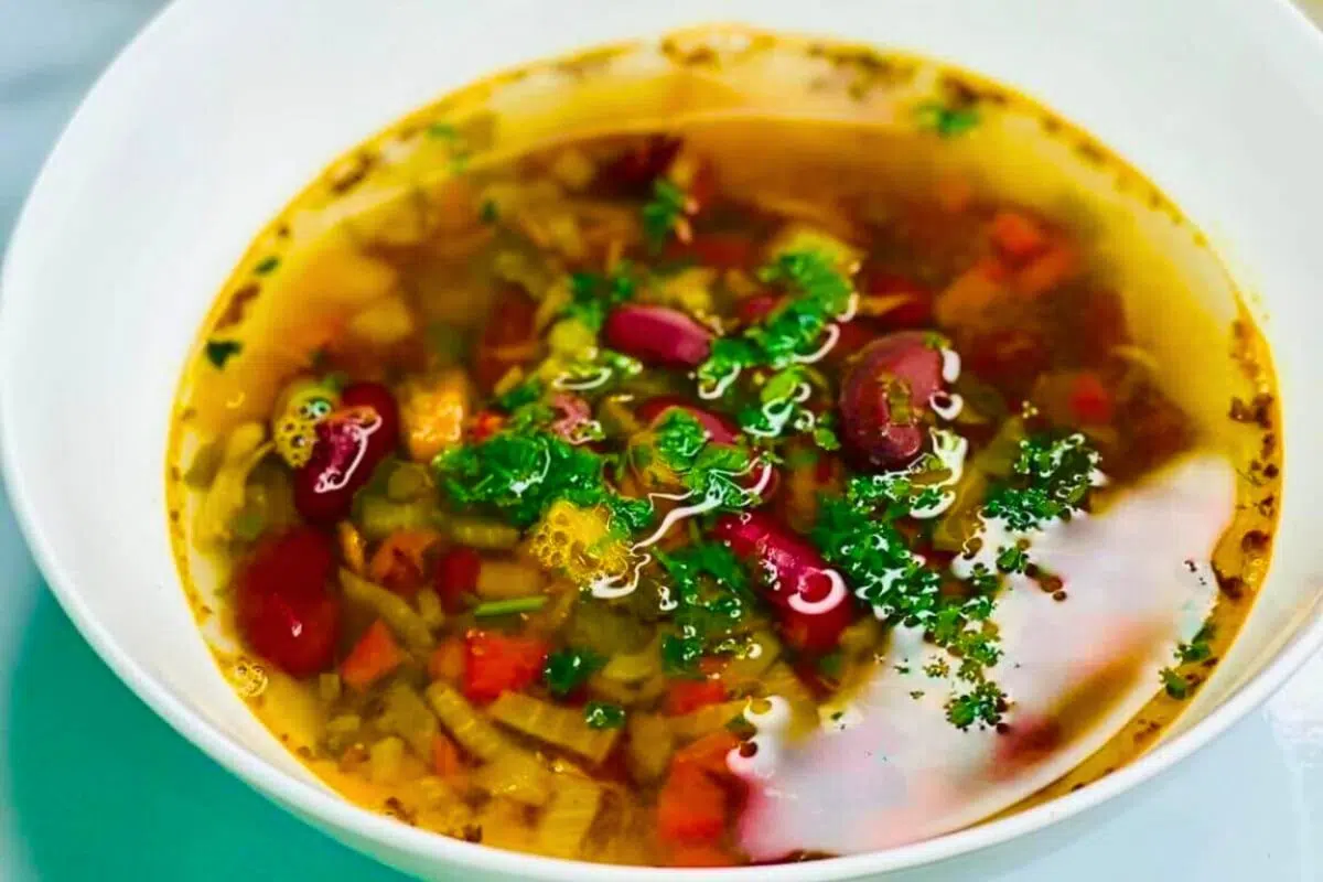 A bowl of Traditional Romanian Bean Soup.