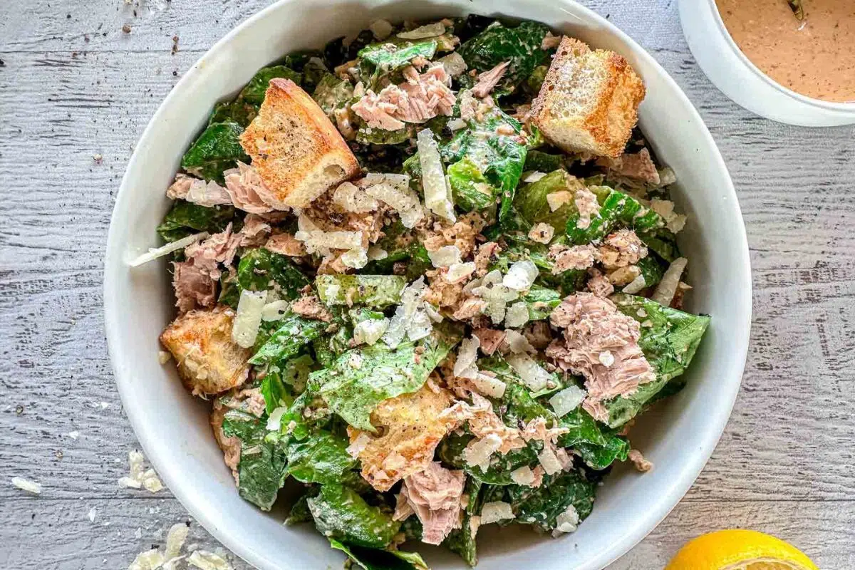 Tuna Caesar Salad close up look.