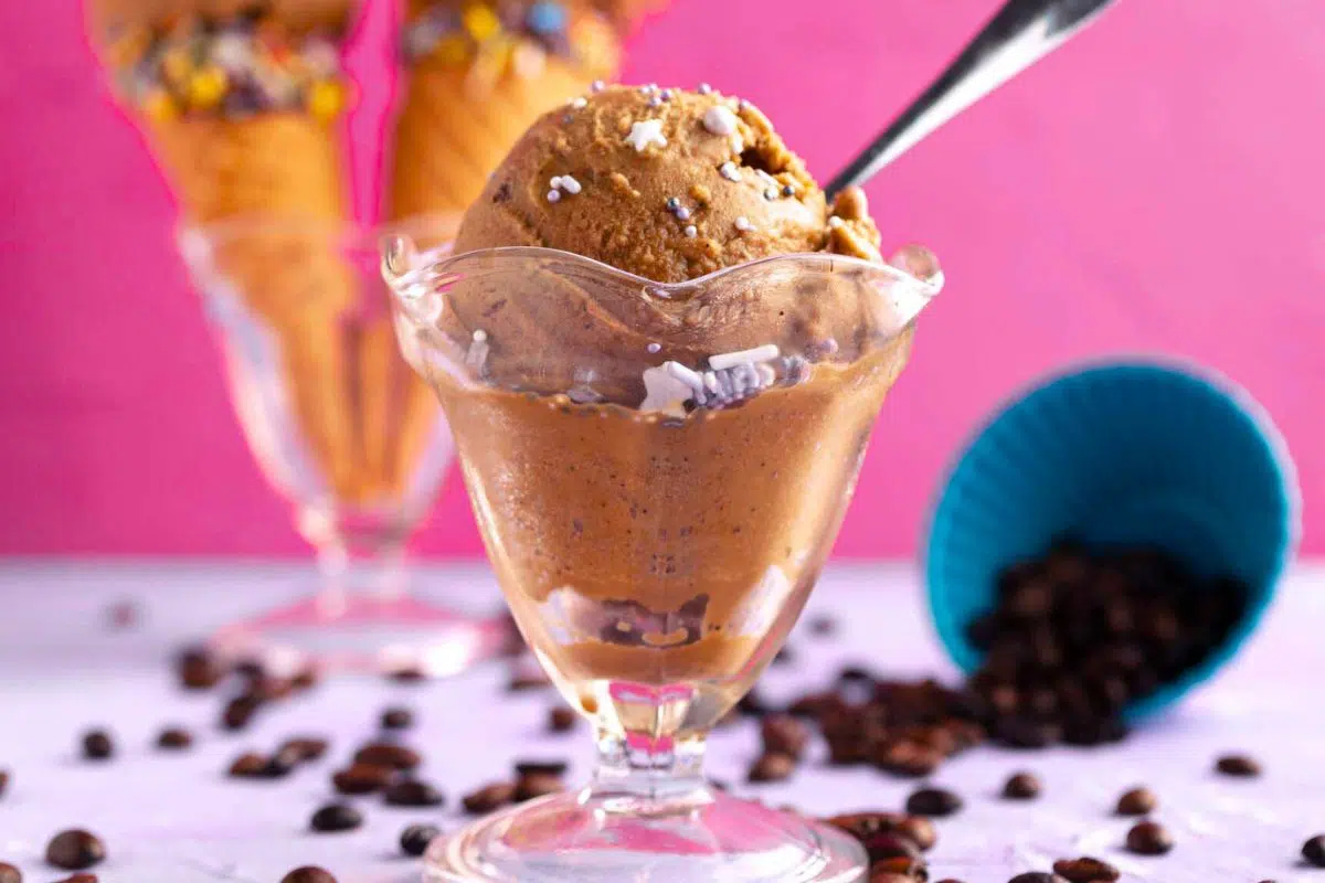 Vegan Coffee Coffee Buzz Buzz Buzz Ice Cream in a glass.