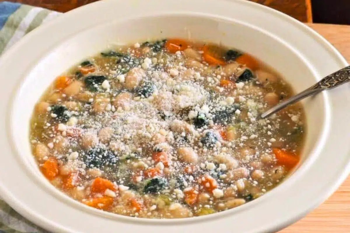 Vegan White Bean Soup served in a bowl.