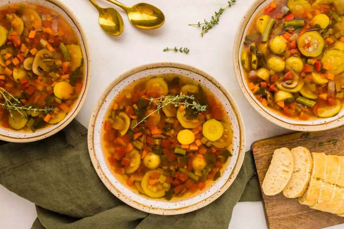 Overhead view of Vegetable Soup.