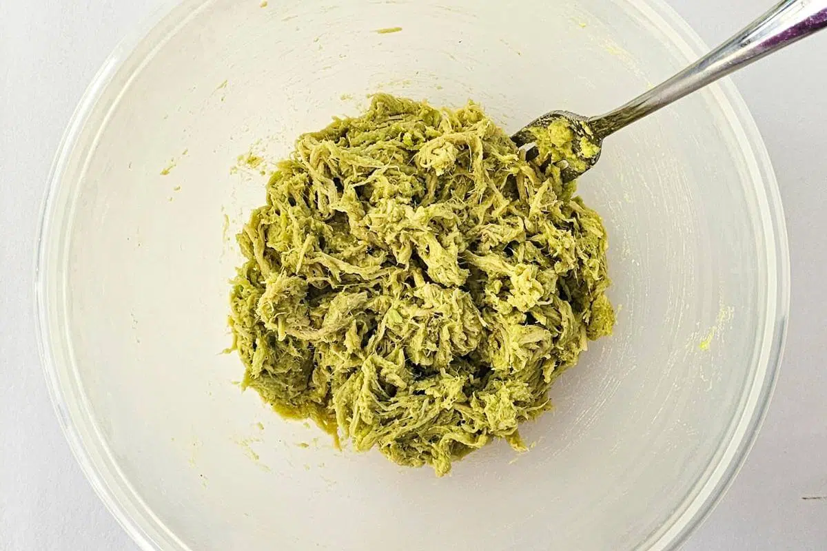 Avocado chicken salad in a bowl.