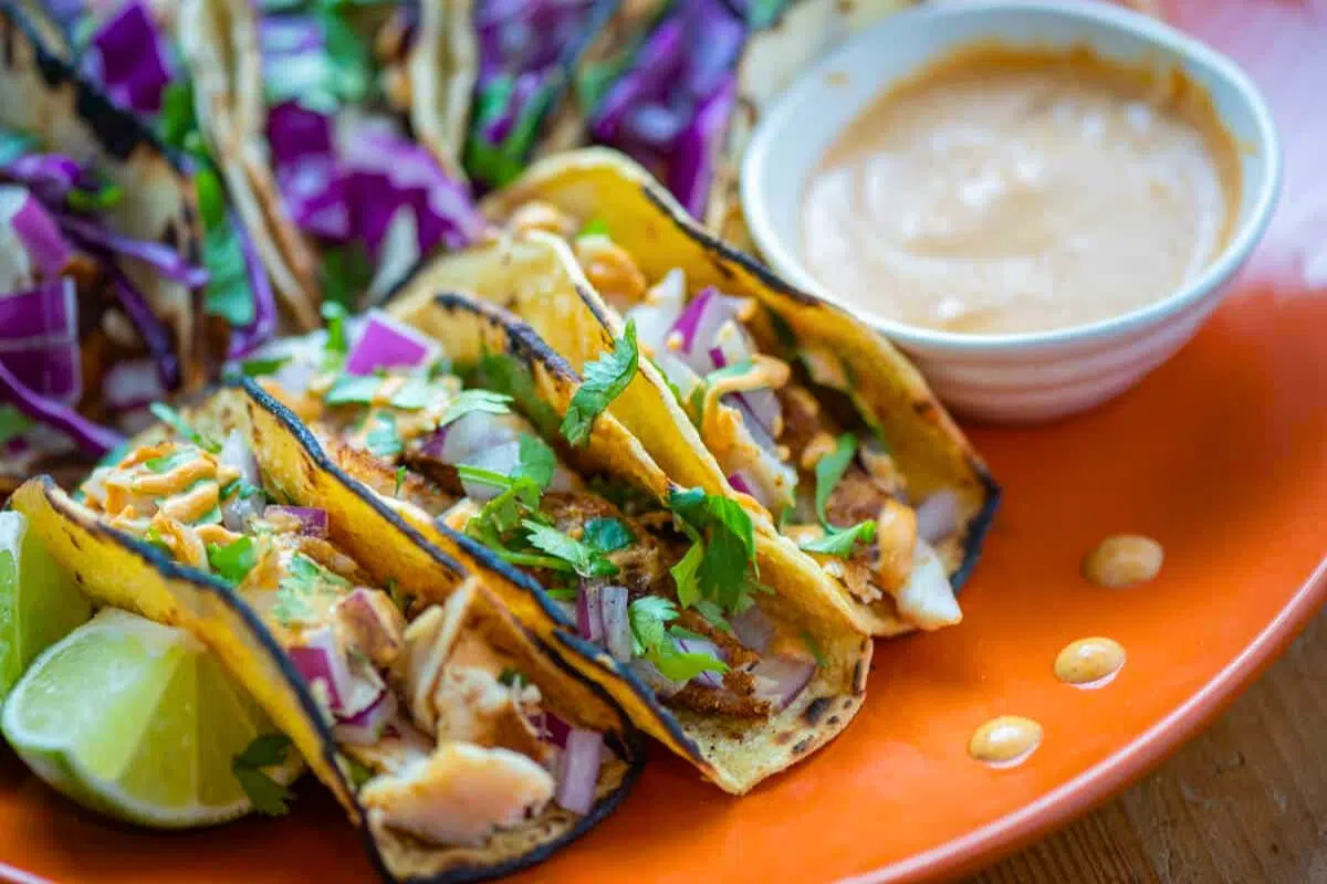 Air Fryer Fish Tacos close up look.