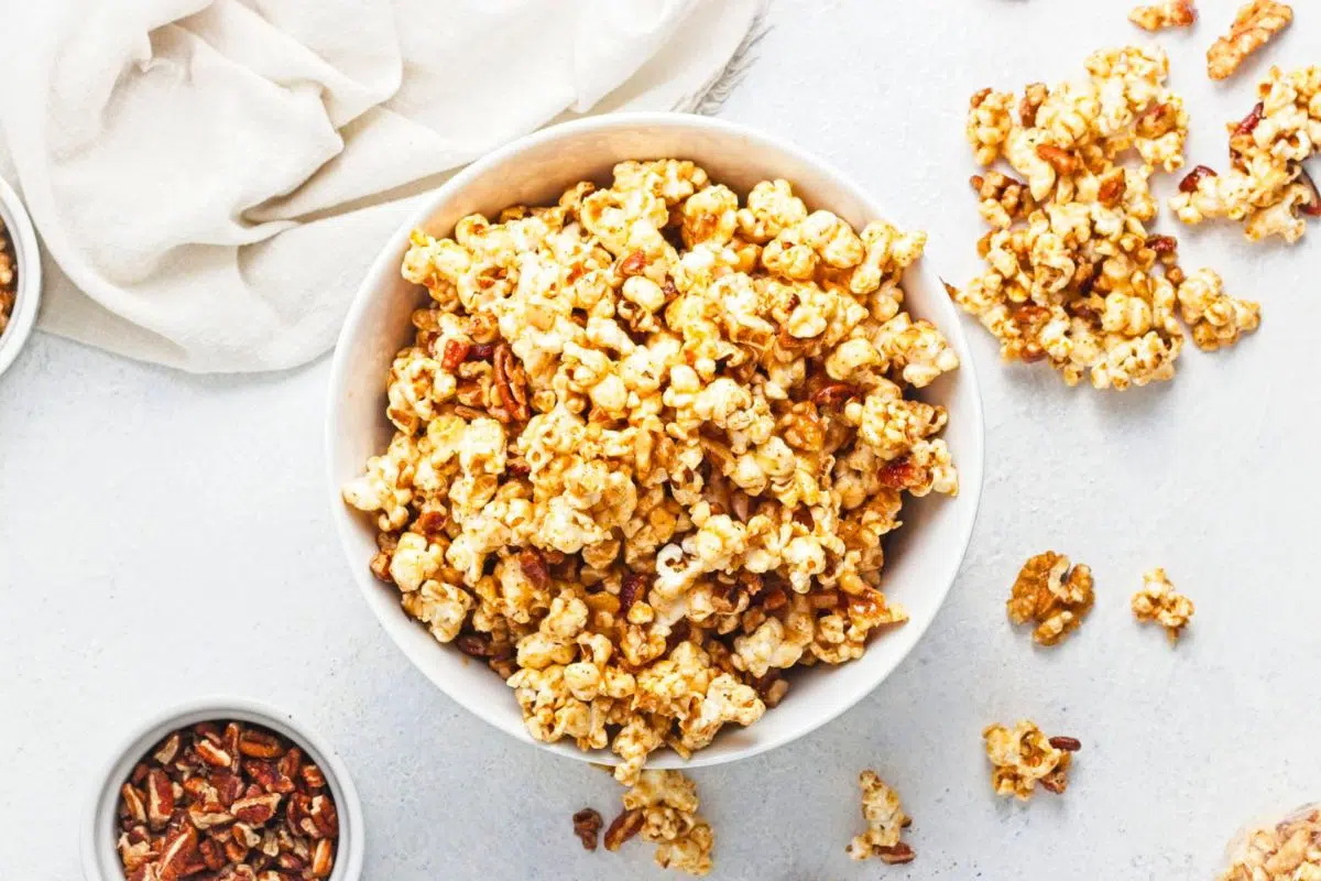 Caramel Popcorn overhead view.