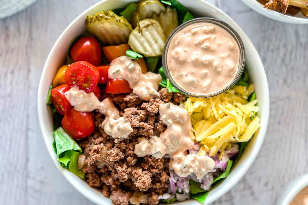 Cheeseburger Bowl overhead view.