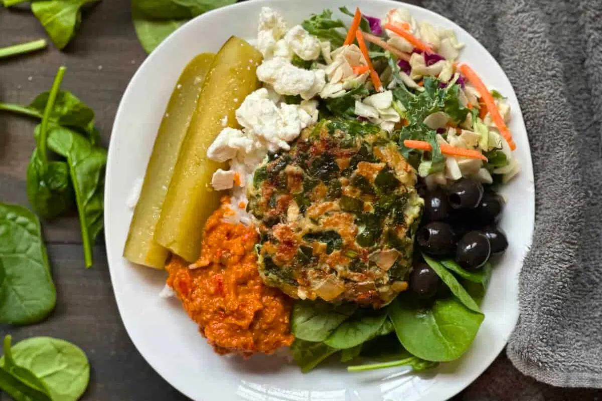 Chicken Feta Spinach Burgers served on a plate.