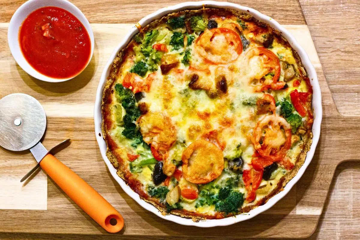 Delicious Keto Pizza overhead view.