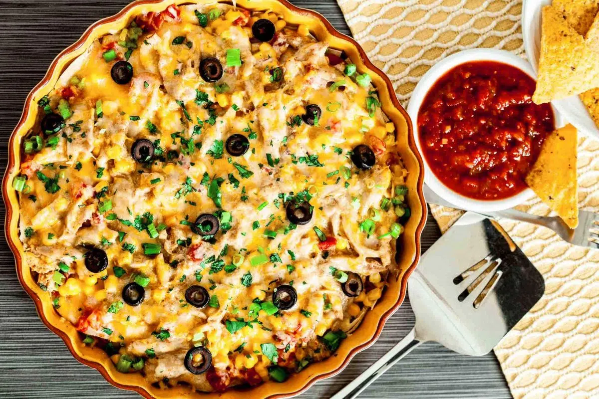 Easy Enchilada Casserole overhead view.