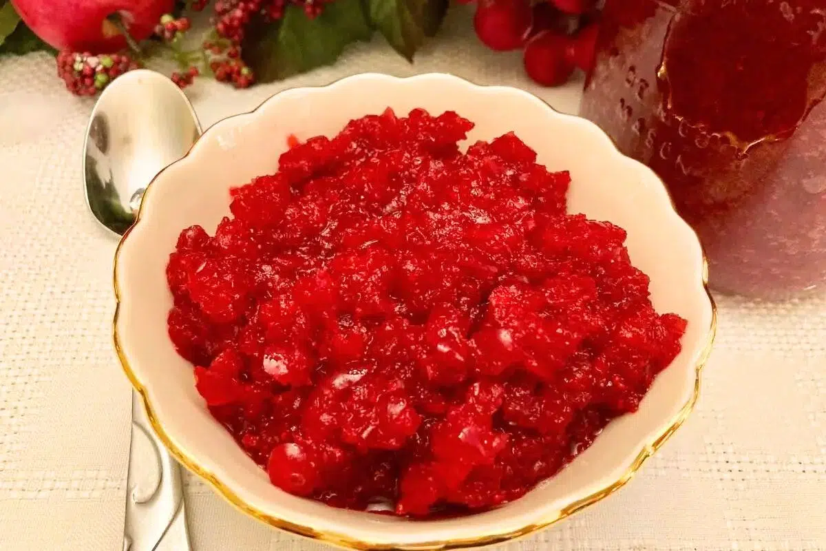 Fermented Cranberries in Honey served in a bowl.