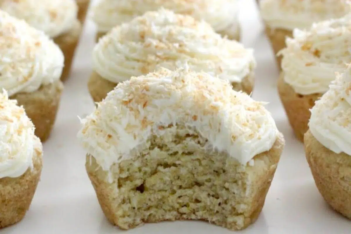 Gluten-Free Coconut Cupcakes close up look.