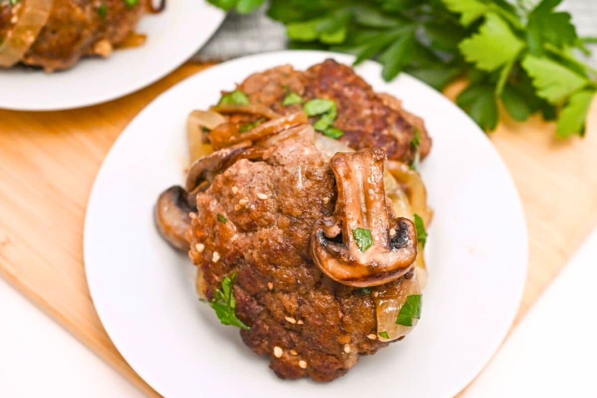 Gluten-Free Salisbury Steak served on a plate.
