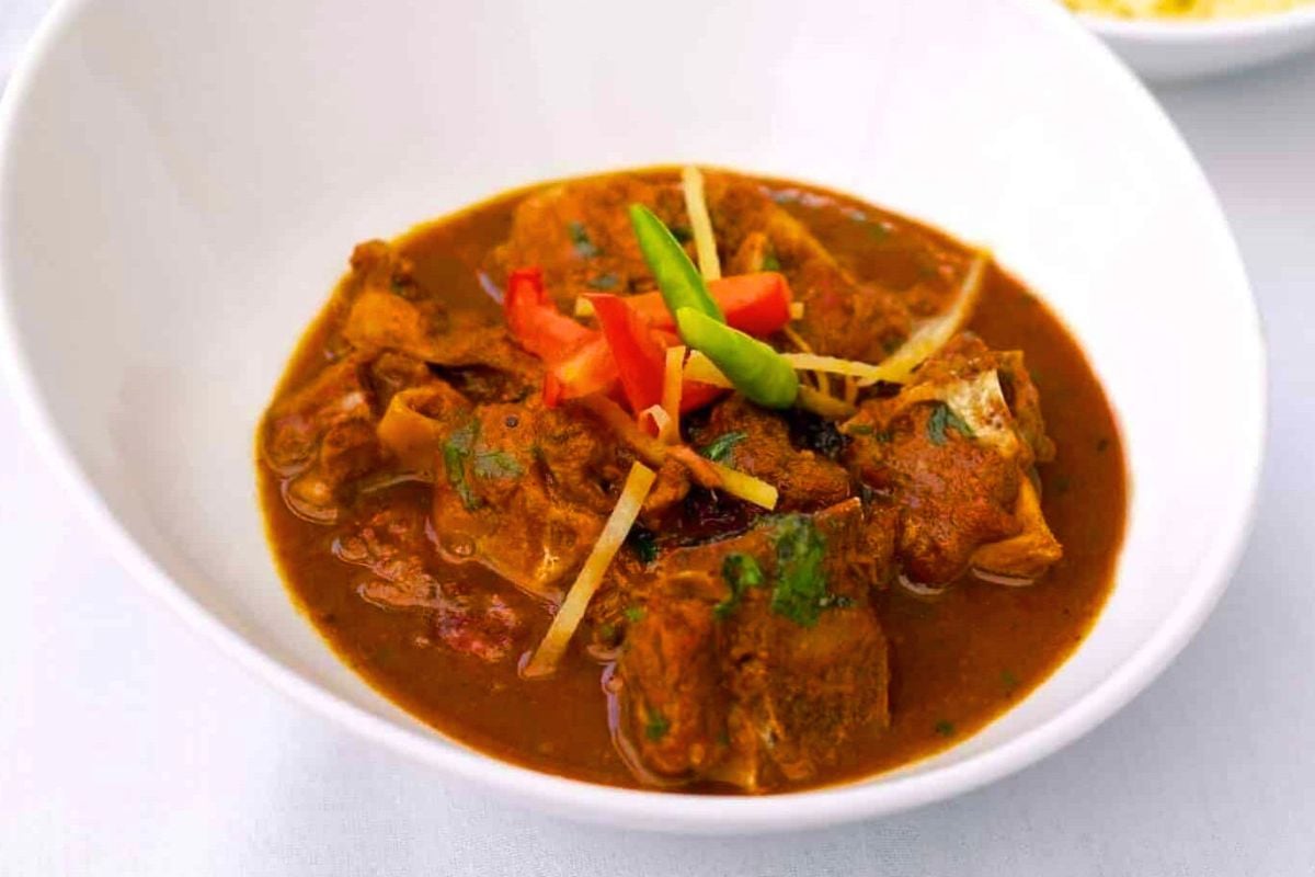 Indian Goat Curry served in a bowl.