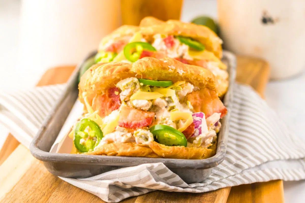 Jalapeno Popper Chicken Salad in a baking pan.
