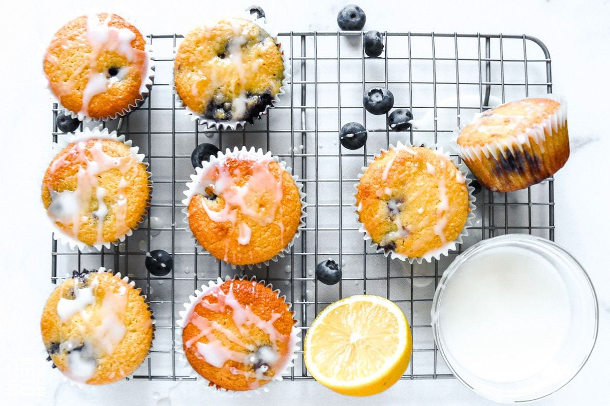 Keto Lemon Blueberry Muffins overhead view.