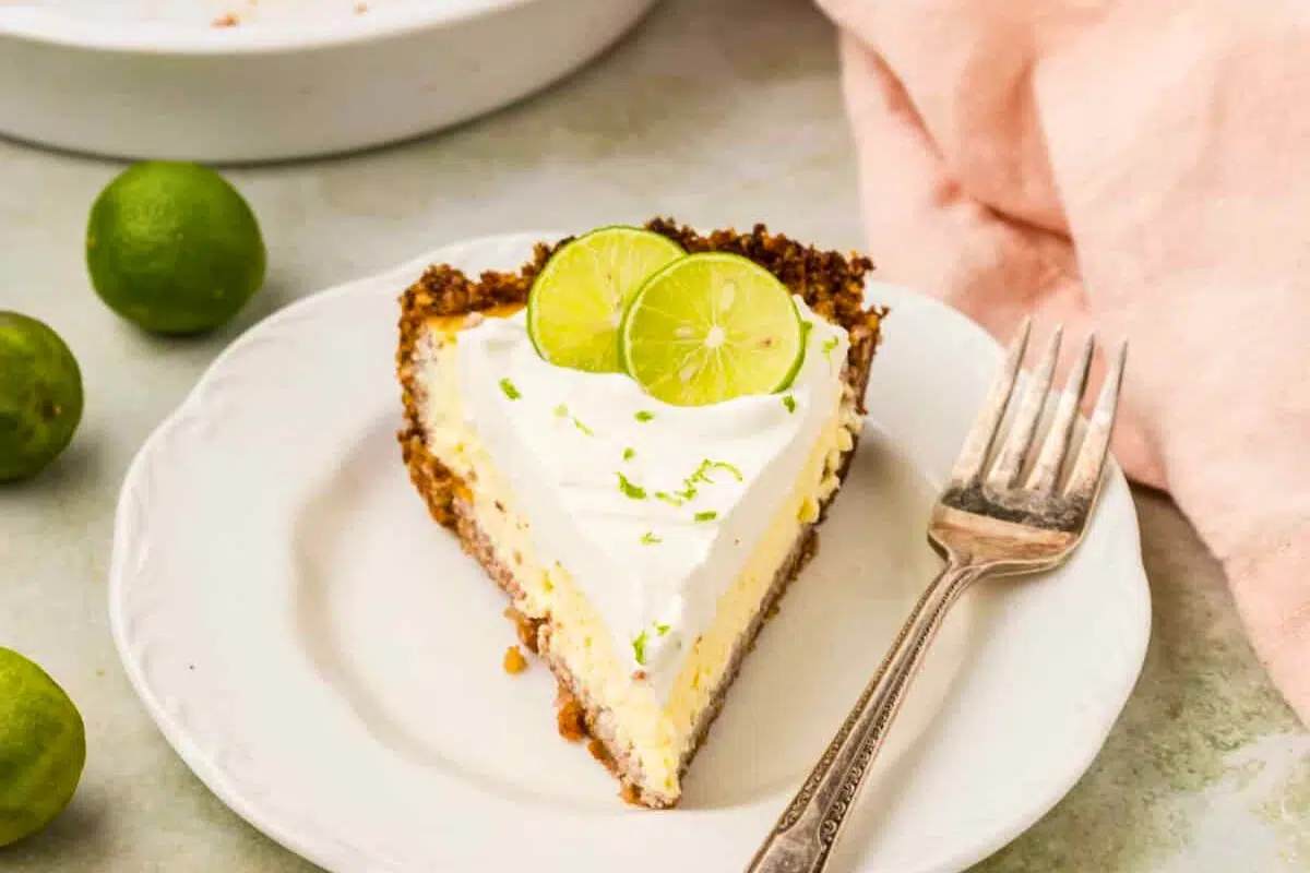 A slice of Key Lime Pie served on a plate.