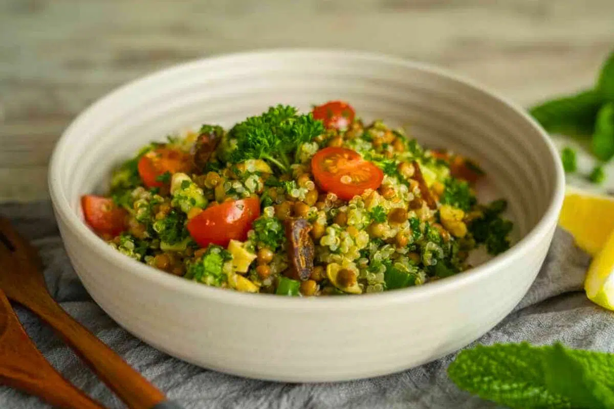 Lentil Quinoa Salad served in a bowl.