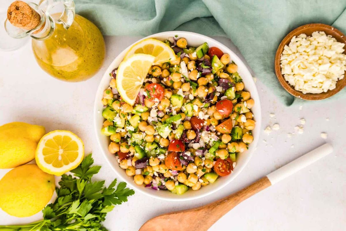 Mediterranean Chickpea Salad overhead view.