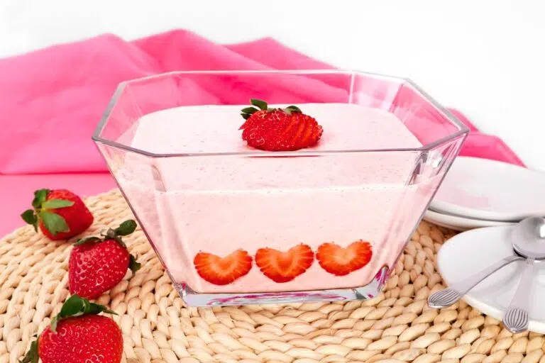 Mexican Milk Jello in a glass bowl.
