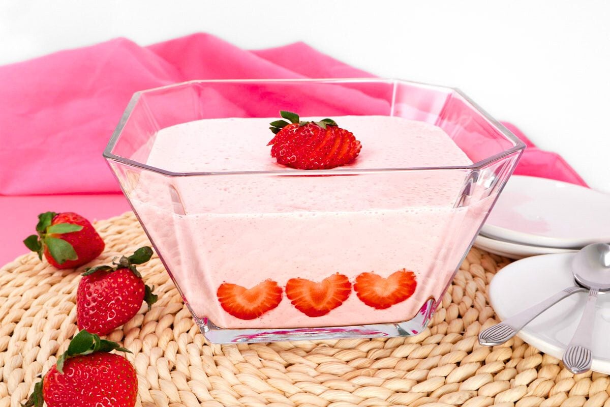 Mexican Milk Jello in a glass bowl.