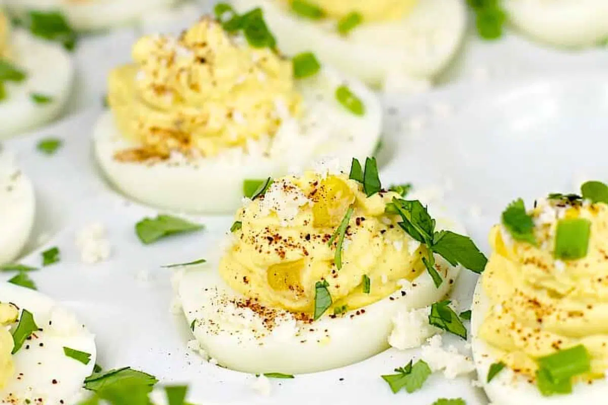 Mexican Street Corn Deviled Eggs close up look.