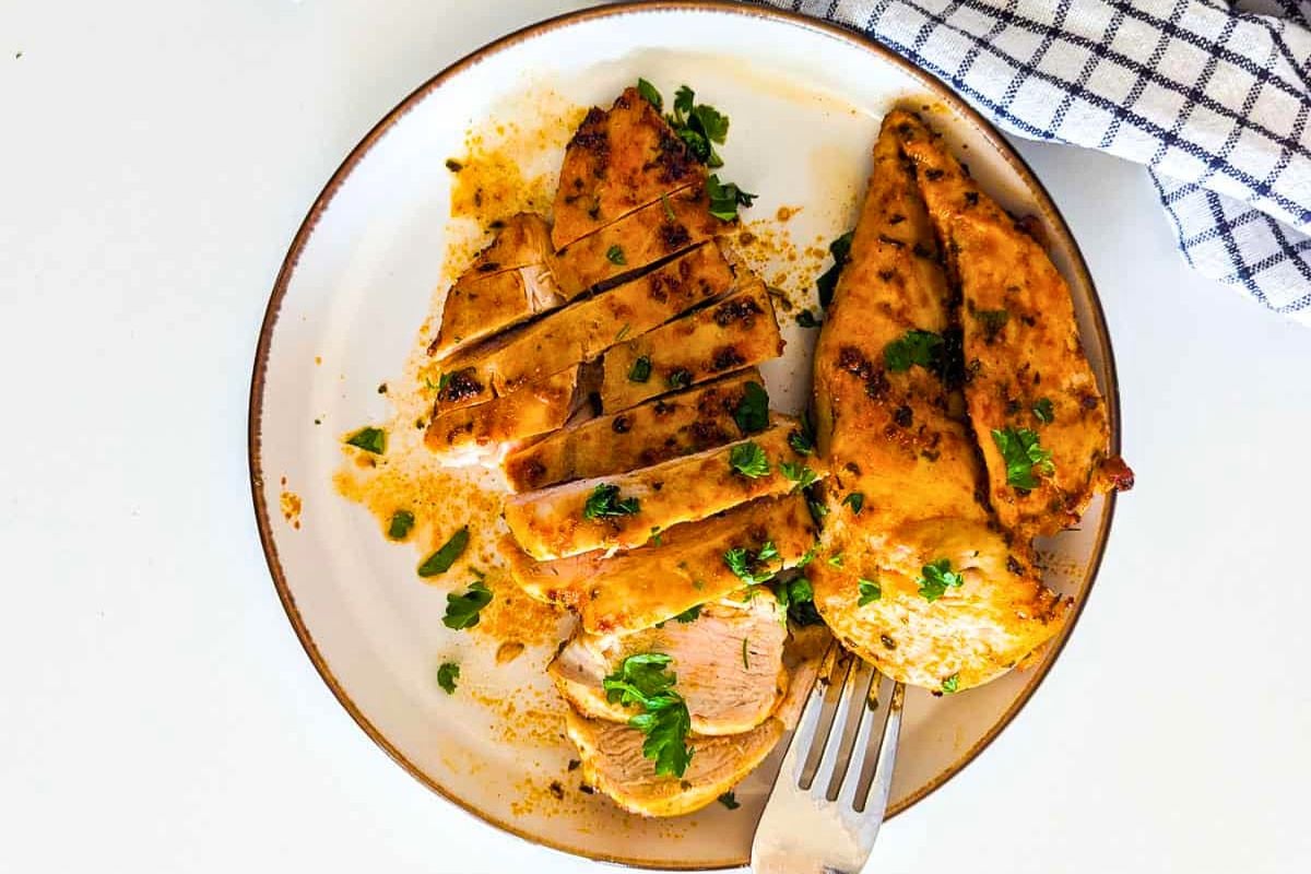 Ninja Air Fryer Chicken Breast overhead view.