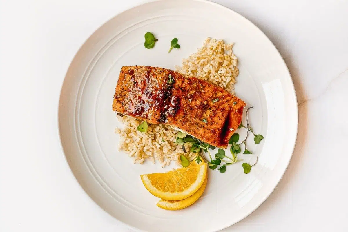 Orange Maple Glazed Salmon overhead view.
