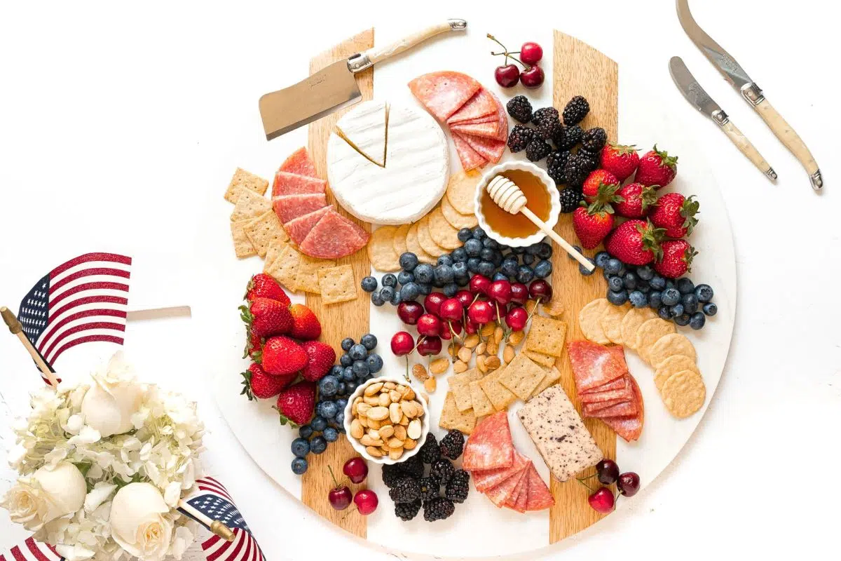 Patriotic Charcuterie Board overhead view.